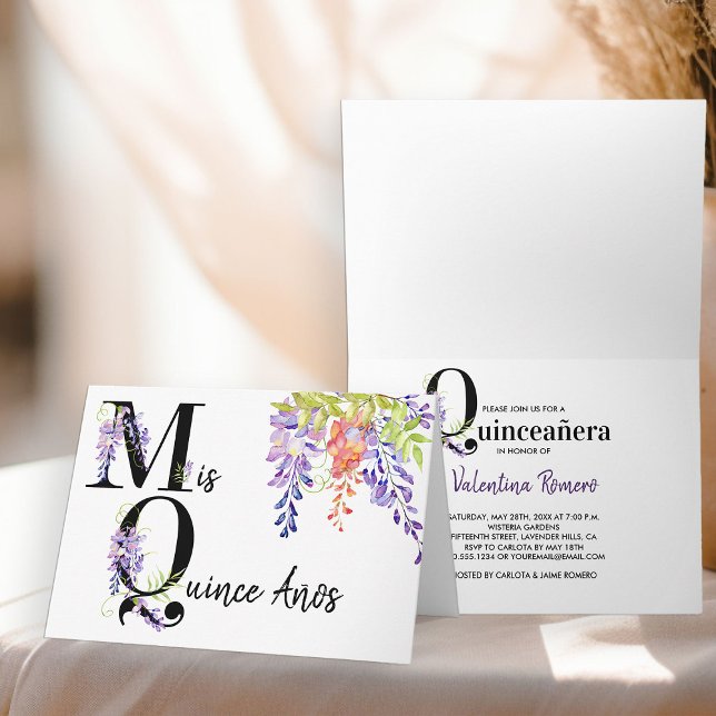 Invitation Mis Quince Anos PurpleWisteria 15e anniversaire (Mis Quince Invitation from my Purple Wisteria Quinceanera Collection)