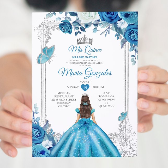 Invitation Mis Quince Aqua Turquoise Floral Crown Quinceañera (Créateur téléchargé)