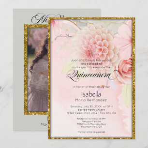 Invitation Mis Quince Belles Fleurs Roses Pastel