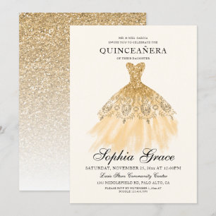 Invitation Mis Quince Elegant Faux Gold Parties scintillant Q
