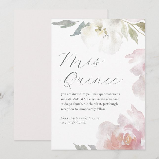 Invitation Mis Quince Floral 15 ans Anniversaire Quinceañera (Devant / Derrière)