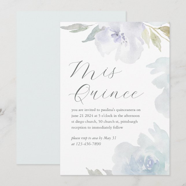 Invitation Mis Quince Floral 15 ans Anniversaire Quinceañera (Devant / Derrière)