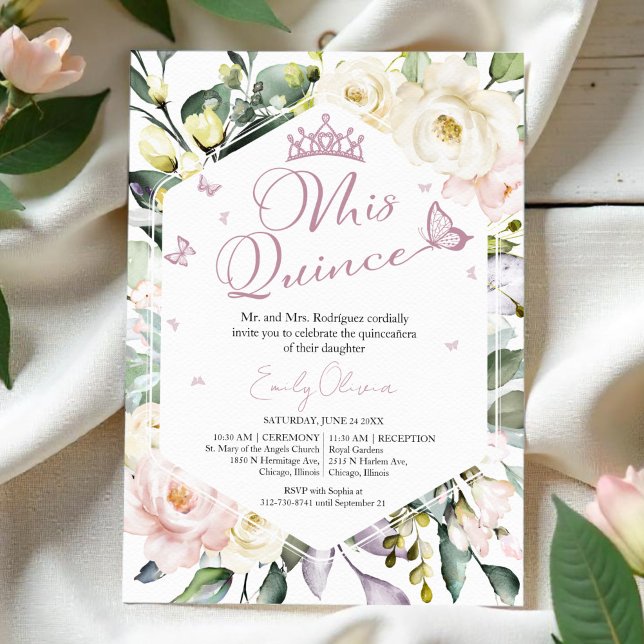 Invitation Mis Quince | Papillons végétation florale Quinceañ (Créateur téléchargé)
