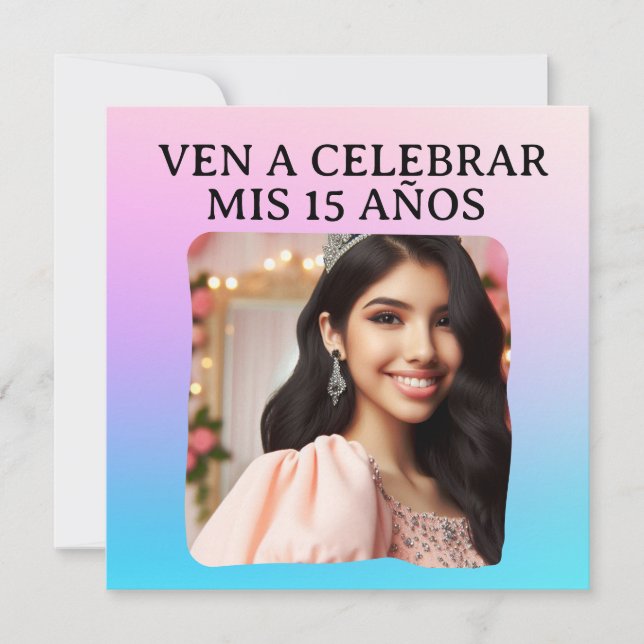Invitation Mis Quince Quinceañera Foto Rosa Azul Morado (Devant)