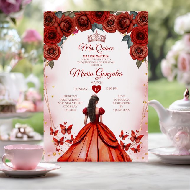 Invitation Mis Quince Red Roses 15 Anos Crown Quinceañera (Créateur téléchargé)