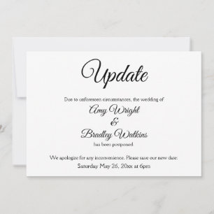 Invitation "Mise à jour" Annonce de report élégant de mariage