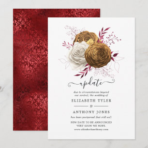 Invitation Mise à jour de mariage floral blanc, Bourgogne et