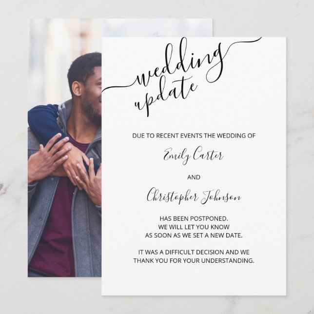 Invitation Mise à jour de mariage Photo personnalisée Élégant (Devant / Derrière)