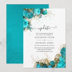 Invitation Mise à jour de mariage shabby turquoise et or vint