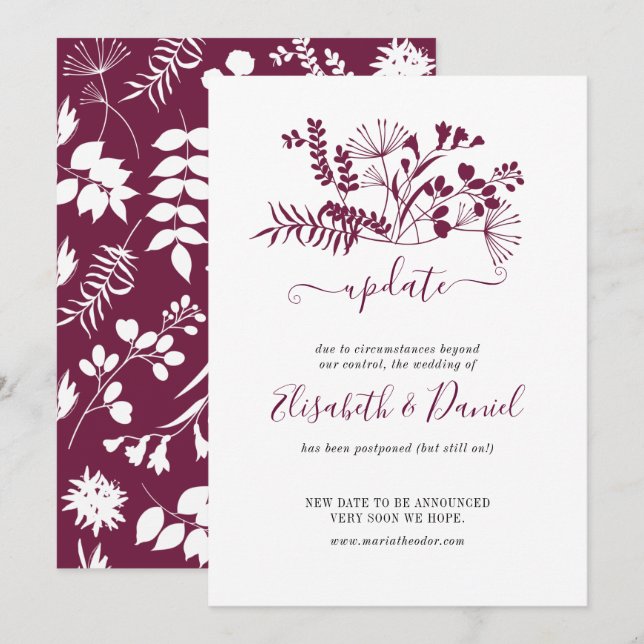 Invitation Mise à jour de mariage simple moderne bordeaux (Devant / Derrière)