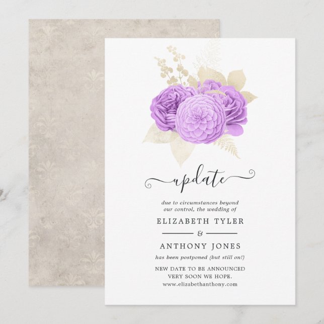 Invitation Mise à jour des Mariages floraux pourpre et ivoire (Devant / Derrière)