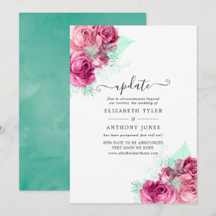 Invitation Mise à jour des Mariages floraux rose et menthe