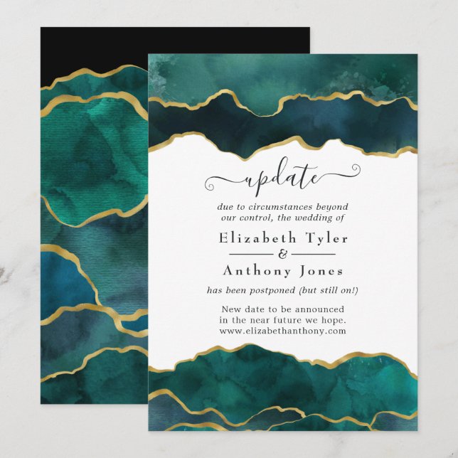 Invitation Mise à jour du Mariage d'Agate de Pierre turquoise (Devant / Derrière)