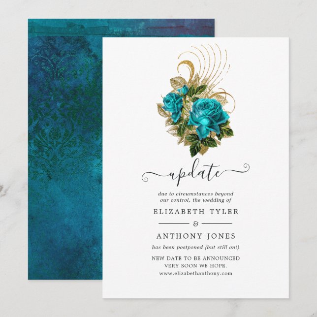 Invitation Mise à jour du Mariage de l'or et du turquoise de  (Devant / Derrière)