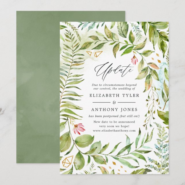 Invitation Mise à jour du Mariage de verdure cristalline géom (Devant / Derrière)