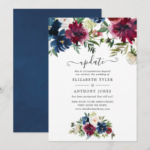 Invitation Mise à jour du mariage floral aquarelle Bordo et N