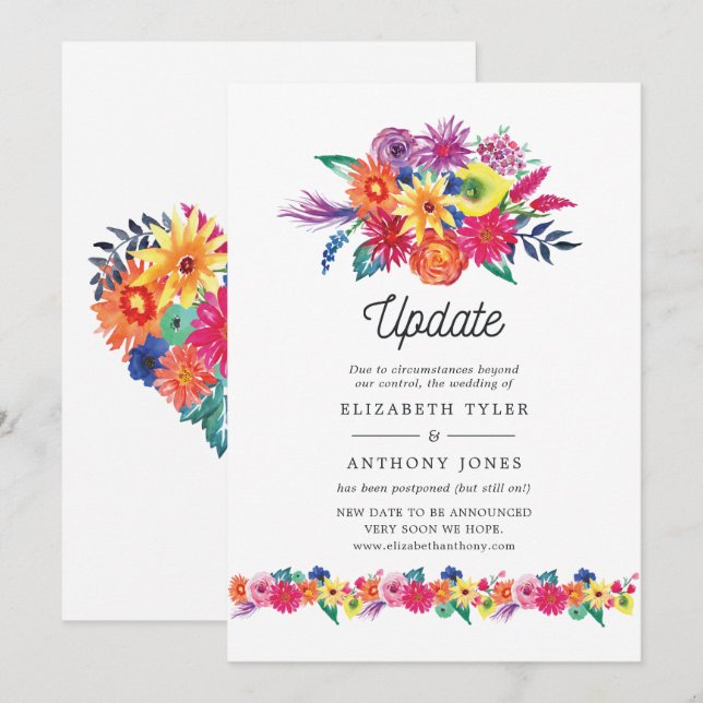 Invitation Mise à jour du mariage Floral Fiesta (Devant / Derrière)
