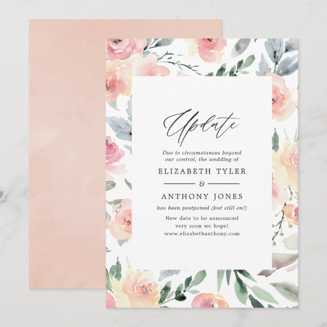 Invitation Mise à jour du Mariage floral rose Pastel Blush (Devant / Derrière)