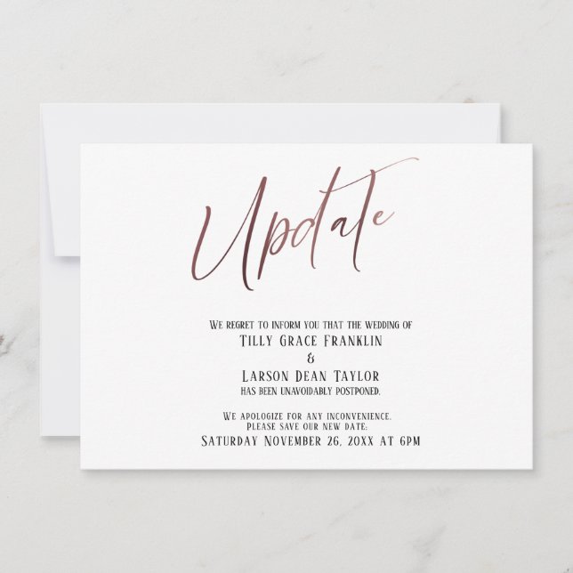 Invitation Mise à jour du Mariage reportée de l'écriture manu (Devant)