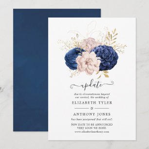 Invitation Mise à jour du mariage rose, bleu marine et or
