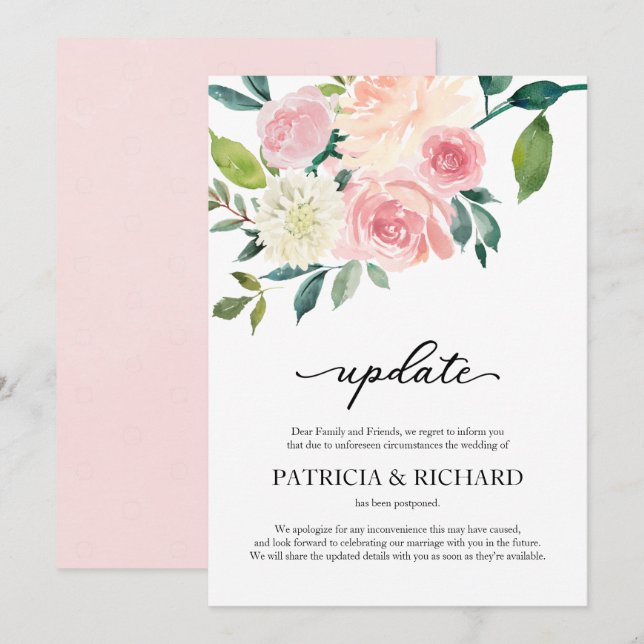 Invitation Mise à jour du report du Mariage floral (Devant / Derrière)