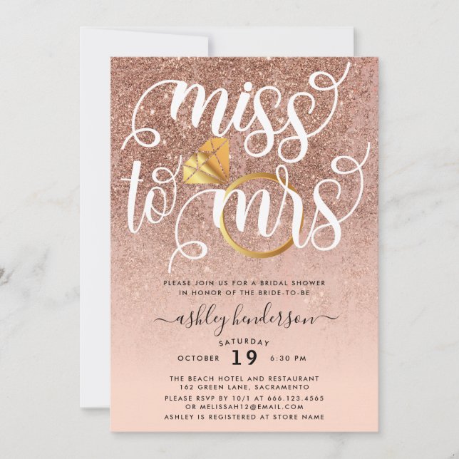 Invitation Miss À Mme Chic Fête de l'mariée (Devant)