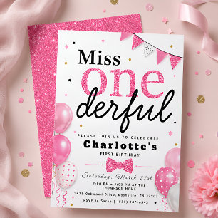 Invitation Miss ONEderful Arc en Ciel Rose Pailleté Fête d'an
