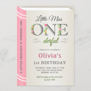 Invitation Miss Onederful Rose Girl 1er premier anniversaire