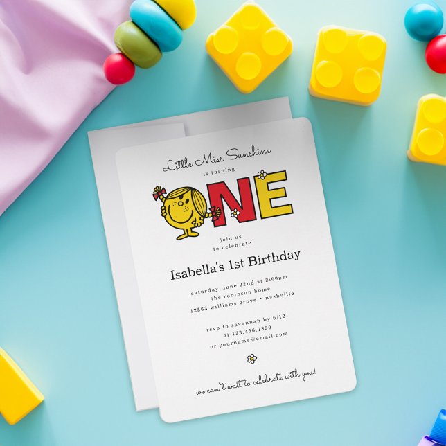 Invitation Miss Sunshine Premier anniversaire (Invitation on simulated baby toy background)