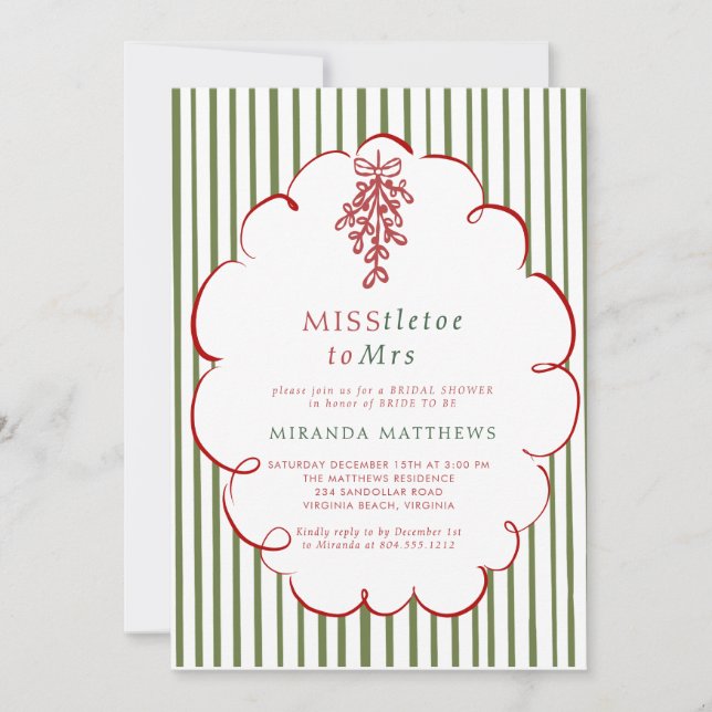 Invitation  Miss-tletoe to Mrs. Christmas Bridal Shower  (Devant)