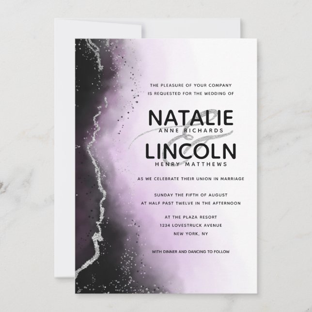 Invitation Mist Ethereal Ombre Purple Silver Mariage moderne (Devant)