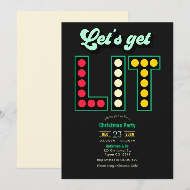 Invitation Mistletoe After Dark Get Lit Retro Christmas Party (Devant / Derrière)
