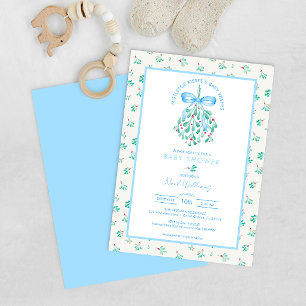 Invitation Mistletoe Baisers Baby shower bleu pour garçon