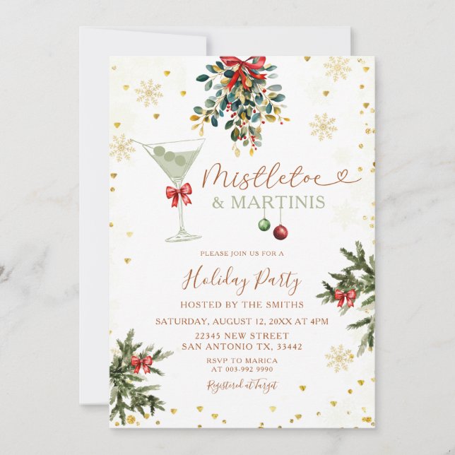 Invitation Mistletoe de Noël et Fête des mariées d'or Martini (Devant)