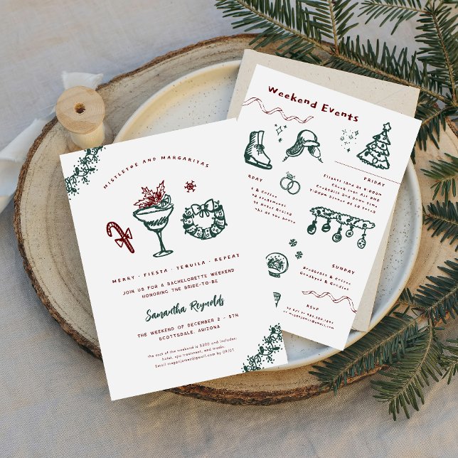 Invitation Mistletoe et Margaritas | Bachelorette de Noël (Créateur téléchargé)