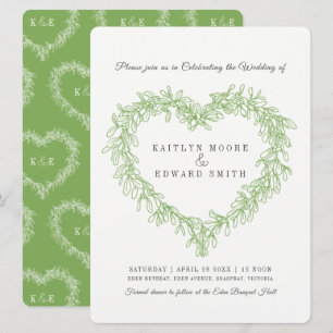Invitation Mistletoe ligne coeur art mariage vert blanc