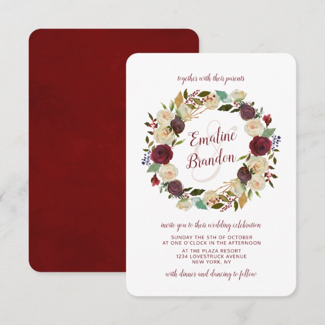 Invitation Mistletoe Manor Aquarelle Hiver Mariage de couronn (Devant / Derrière)