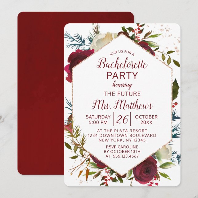 Invitation Mistletoe Manor Hexagon Frame Bachelorette (Devant / Derrière)