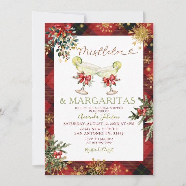 Invitation Mistletoe & Margaritas Fête des mariées rouge de N (Devant)