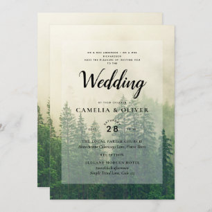 Invitation Misty Green Forest Pine Trees Mariage
