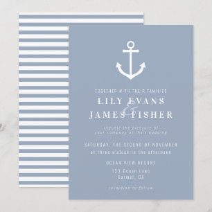 Invitation Misty Morning Blue Grey Ancre Nautique Mariage dan