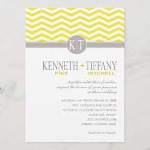 Invitation Mitchell Chevron Monogramme jaune Mariage