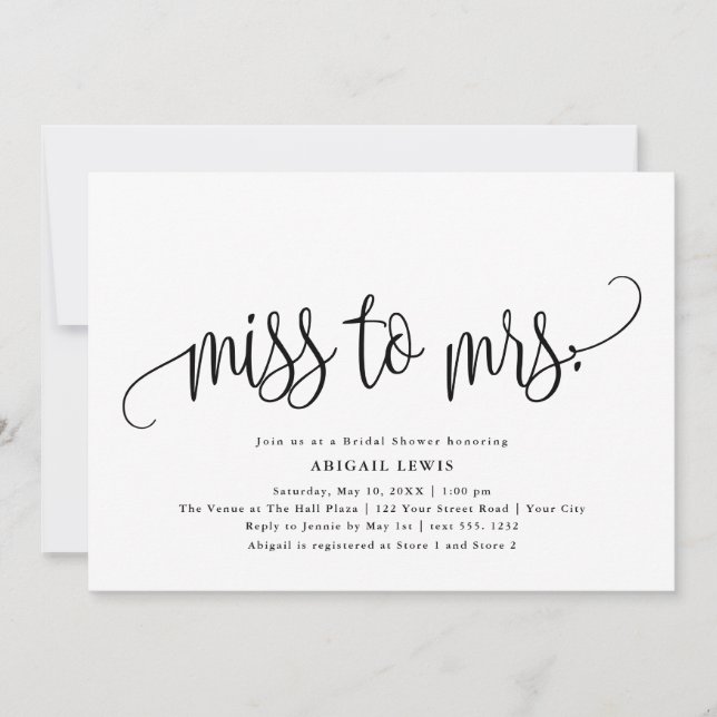 Invitation Mlle à Mme Calligraphie Fête des mariées noir/blan (Devant)