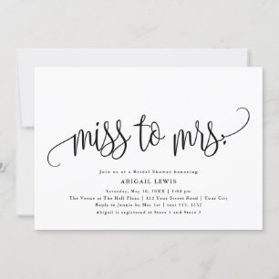 Invitation Mlle à Mme Calligraphie Fête des mariées noir/blan