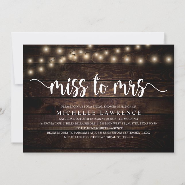 Invitation Mlle à Mme, Fête de la Fête des mariées rustique (Devant)