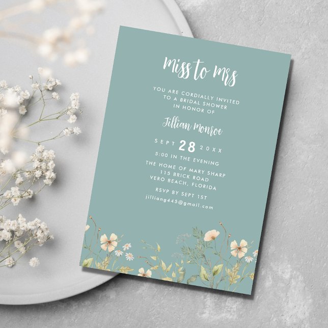 Invitation Mlle à Mme Fleur sauvage Fête des mariées Party (Miss to Mrs Wildflower Bridal Shower Party Invitation)