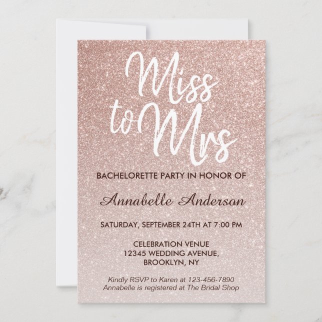 Invitation Mlle à Mme Glam Rose Rose Gold Bachelorette Party (Devant)