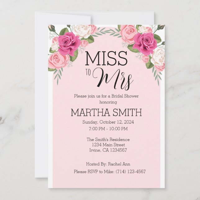 Invitation Mlle à Mme Modèle d'invitation à la douche nuptial (Devant)