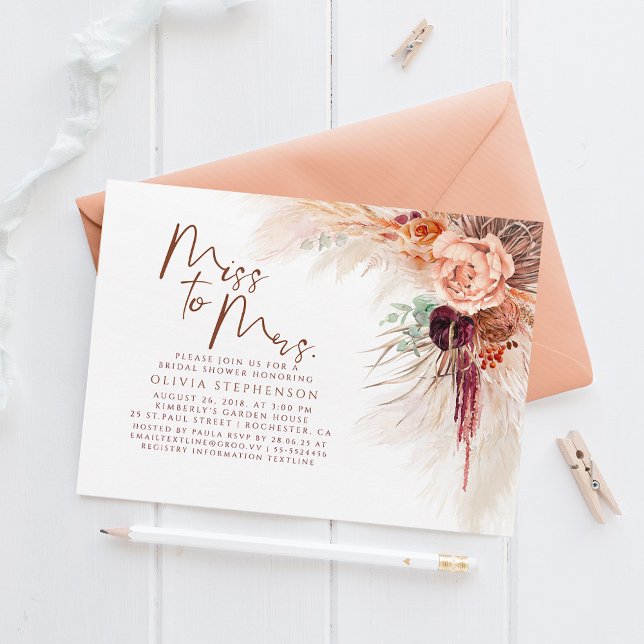 Invitation Mlle à Mme Pampas Grass Fête des mariées en terre  (Créateur téléchargé)