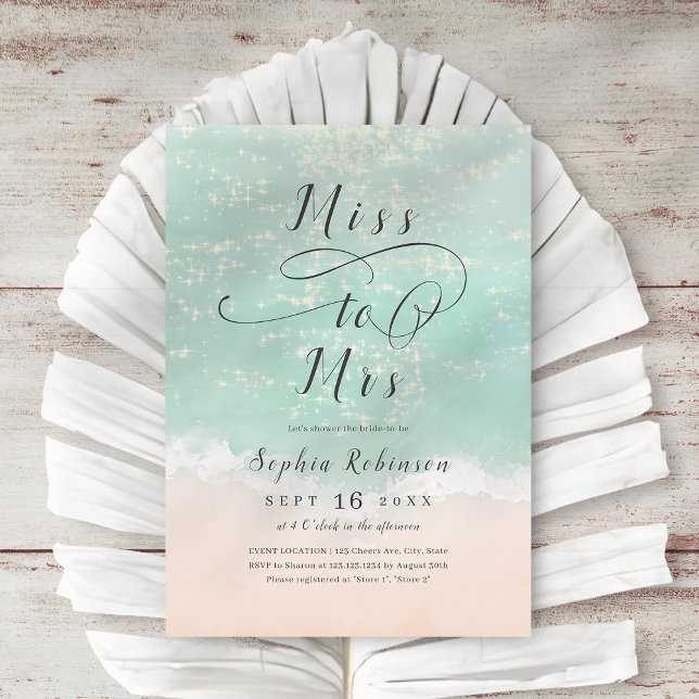 Invitation Mlle à Mme pétillante plage de mer douche nuptiale (Miss to Mrs sparkling ocean beach bridal shower Invitation)